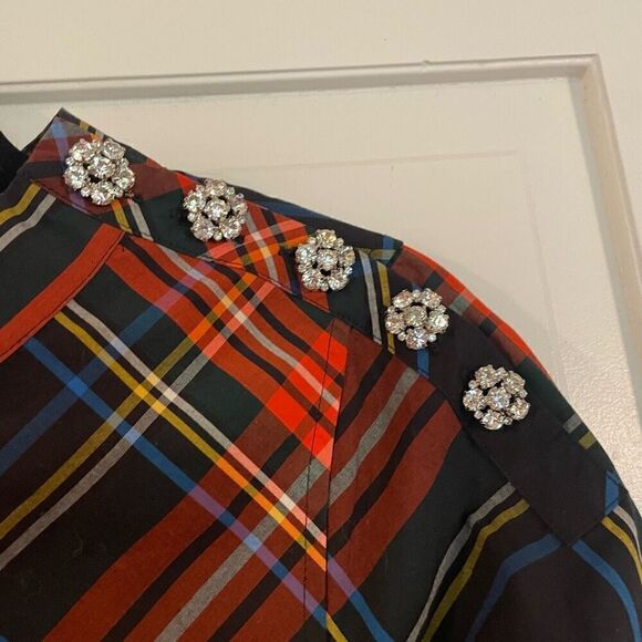 J.Crew plaid tartan cotton button detail blouse size 0 - Picture 4 of 11